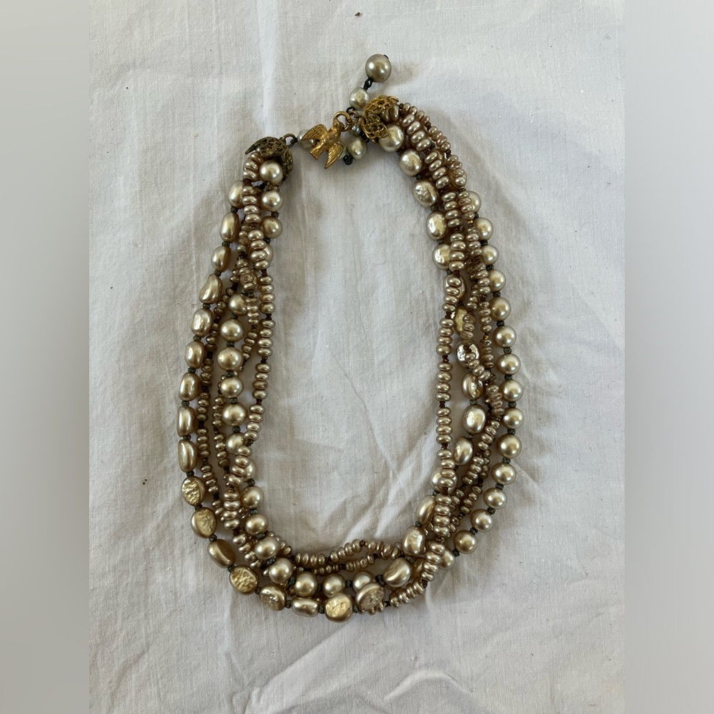 Vintage Miriam Haskell Faux Pearl Multistrand Necklce